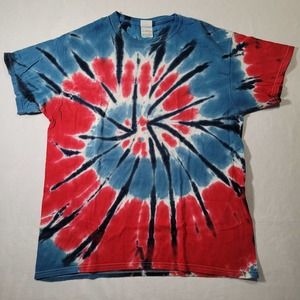 Tie Dye Red White & Blue Swirl Colortone Large Shirt